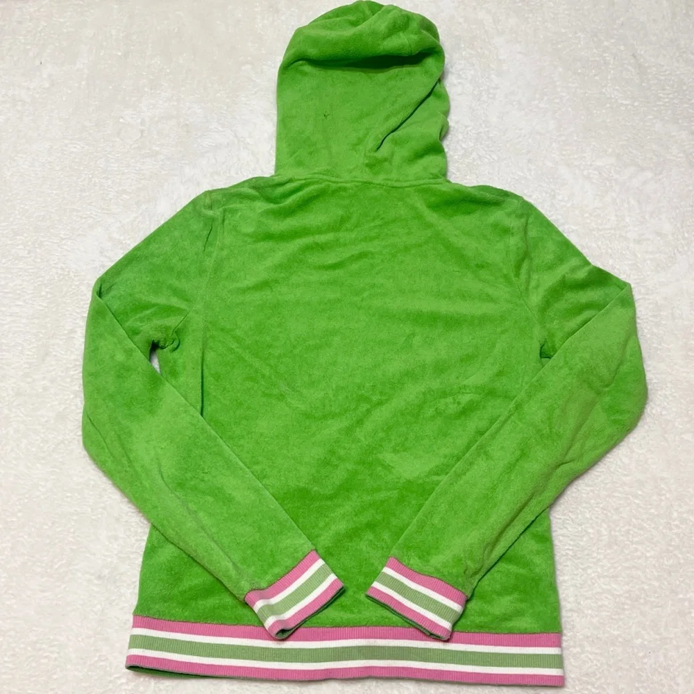 Y2K Lilly Pulitzer Green &‎ Pink Retro Stripe Terry Cloth Hooded Track Jacket XS